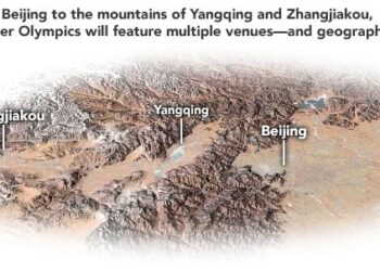 منظر القمر الصناعي للتضاريس الأولمبية لعام 2022 من وكالة ناسا